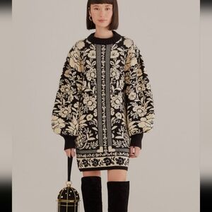 FarmRio Black Pineapple Garden Mini Sweater Dress